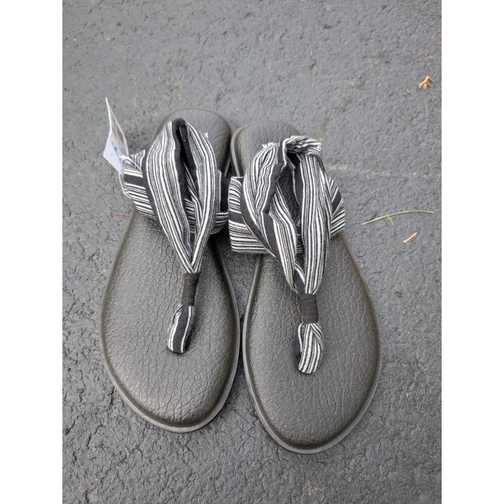 Sanuk Women's Yoga Sling Back Thong Sandals Sz‎ 10 Black White Yoga Mat Comfort